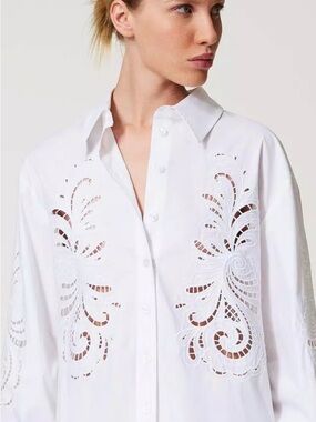 Magaschoni White Oversized Eyelet Button-Down Shirt